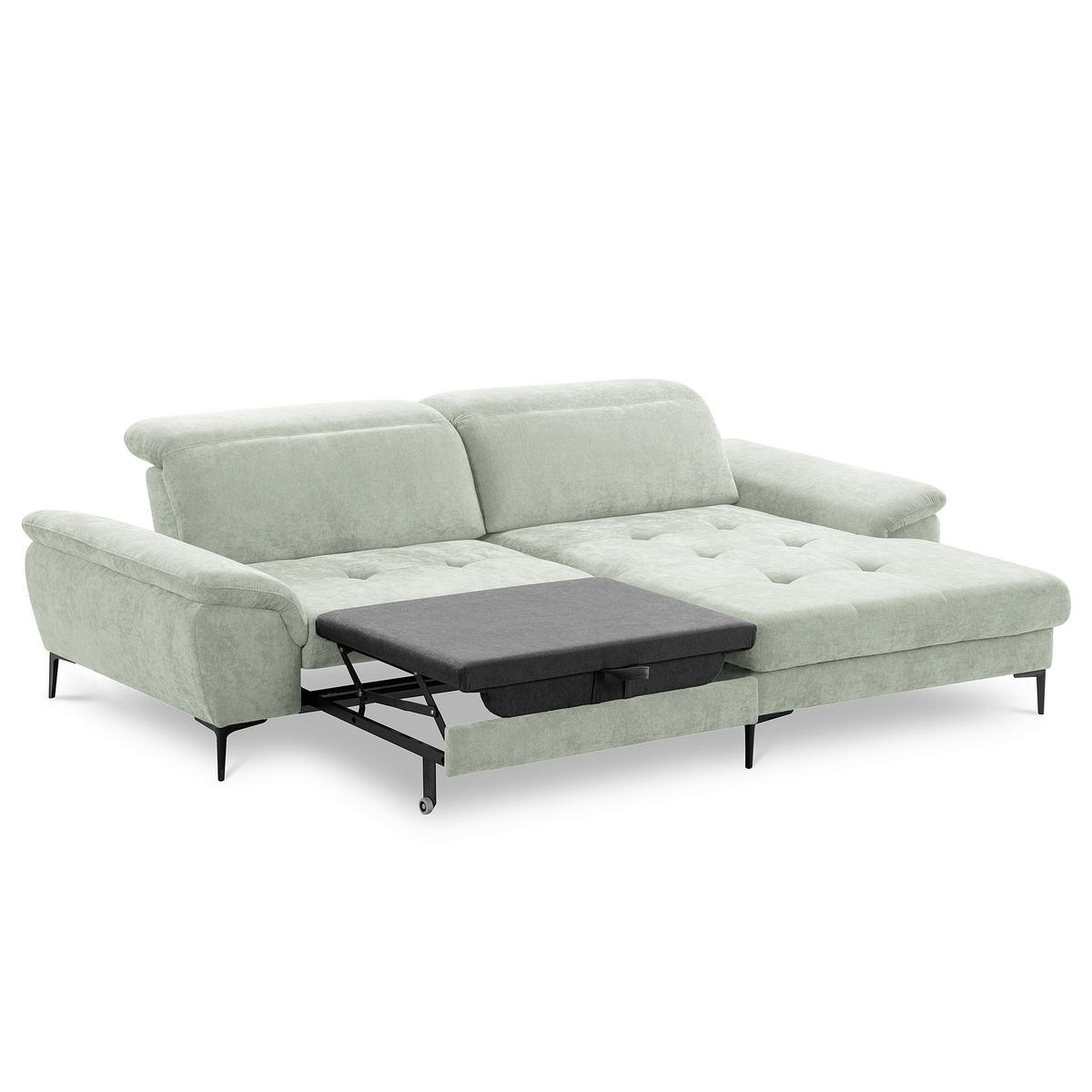 ECKSOFA  Webstoff Mintgrün  - Schwarz/Mintgrün, Design, Textil/Metall (268/195cm) - Livetastic