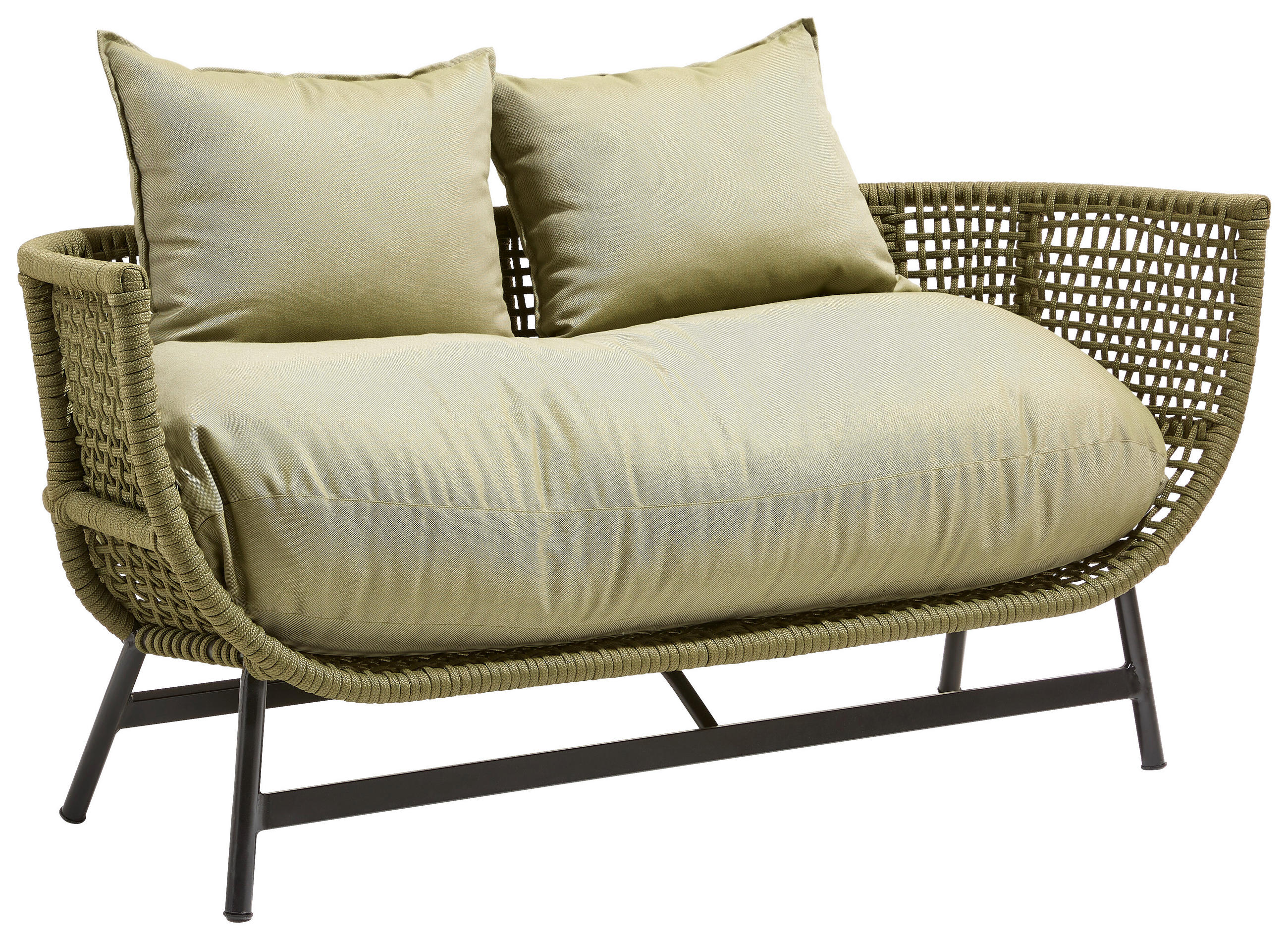 LOUNGESOFA Aluminium - Schwarz/Olivgrün, MODERN, Kunststoff/Textil (160/75/64cm) - Jan Kurtz