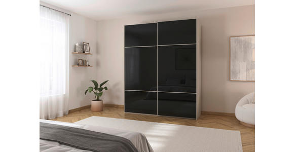 SCHWEBETÜRENSCHRANK 162/223/68 cm 2-türig Schwarz, Champagner - Champagner/Schwarz, KONVENTIONELL, Glas/Holzwerkstoff (162/223/68cm) - Novel