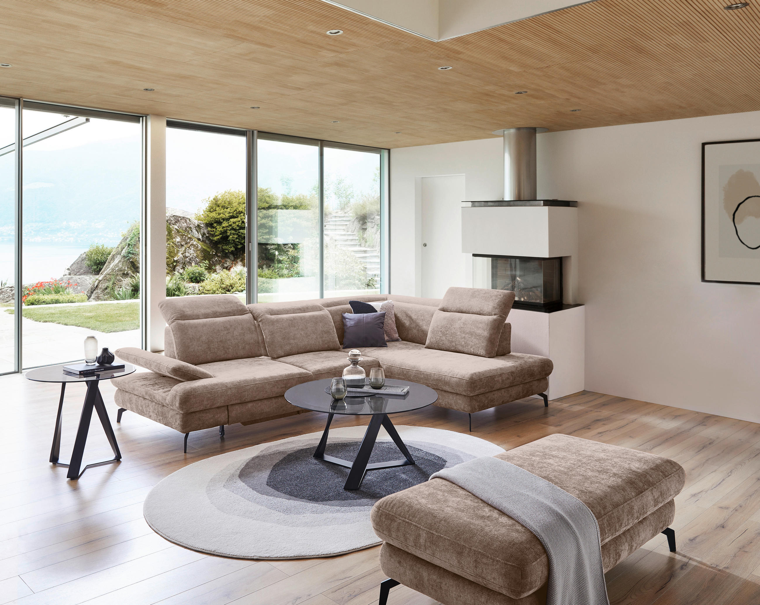 SEDEŽNA GARNITURA, fango  - fango/črna, Design, kovina/tekstil (295/213cm) - Stylife