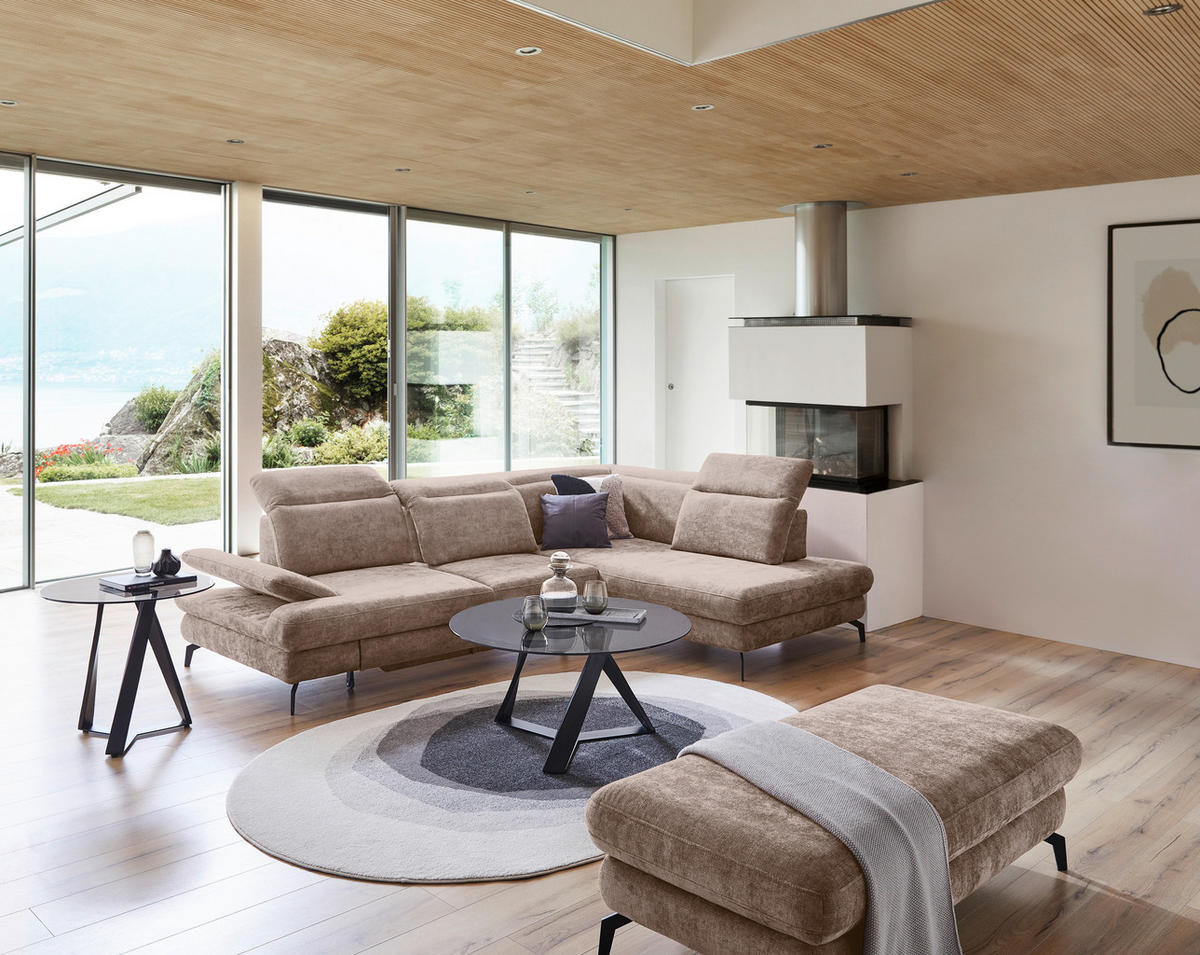 SEDEŽNA GARNITURA, fango  - fango/črna, Design, kovina/tekstil (295/213cm) - Stylife