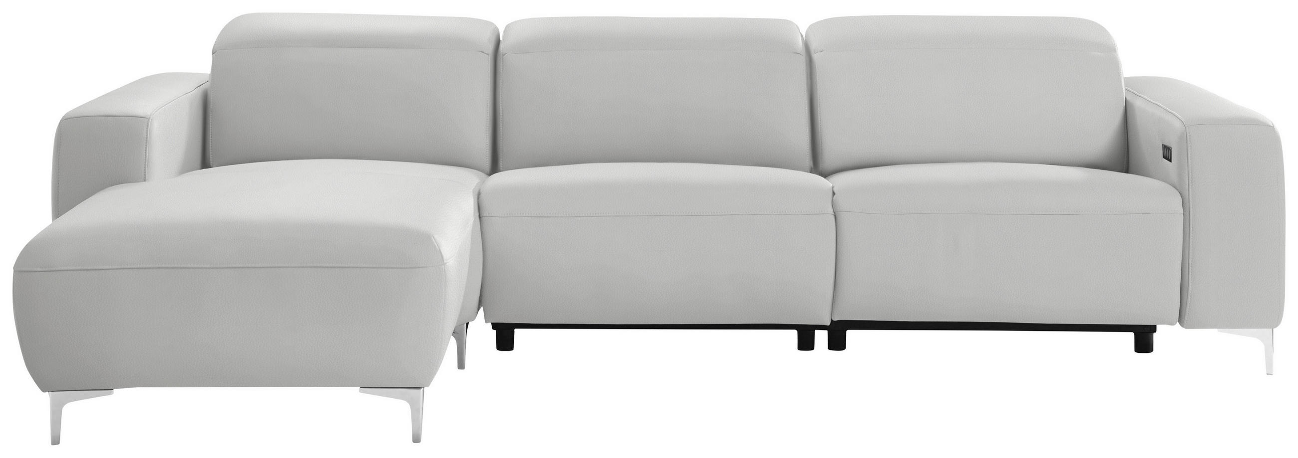 SEDEŽNA GARNITURA, pravo usnje svetlo siva  - barve kroma/svetlo siva, Design, kovina/usnje (177/292cm) - Pure Home Lifestyle