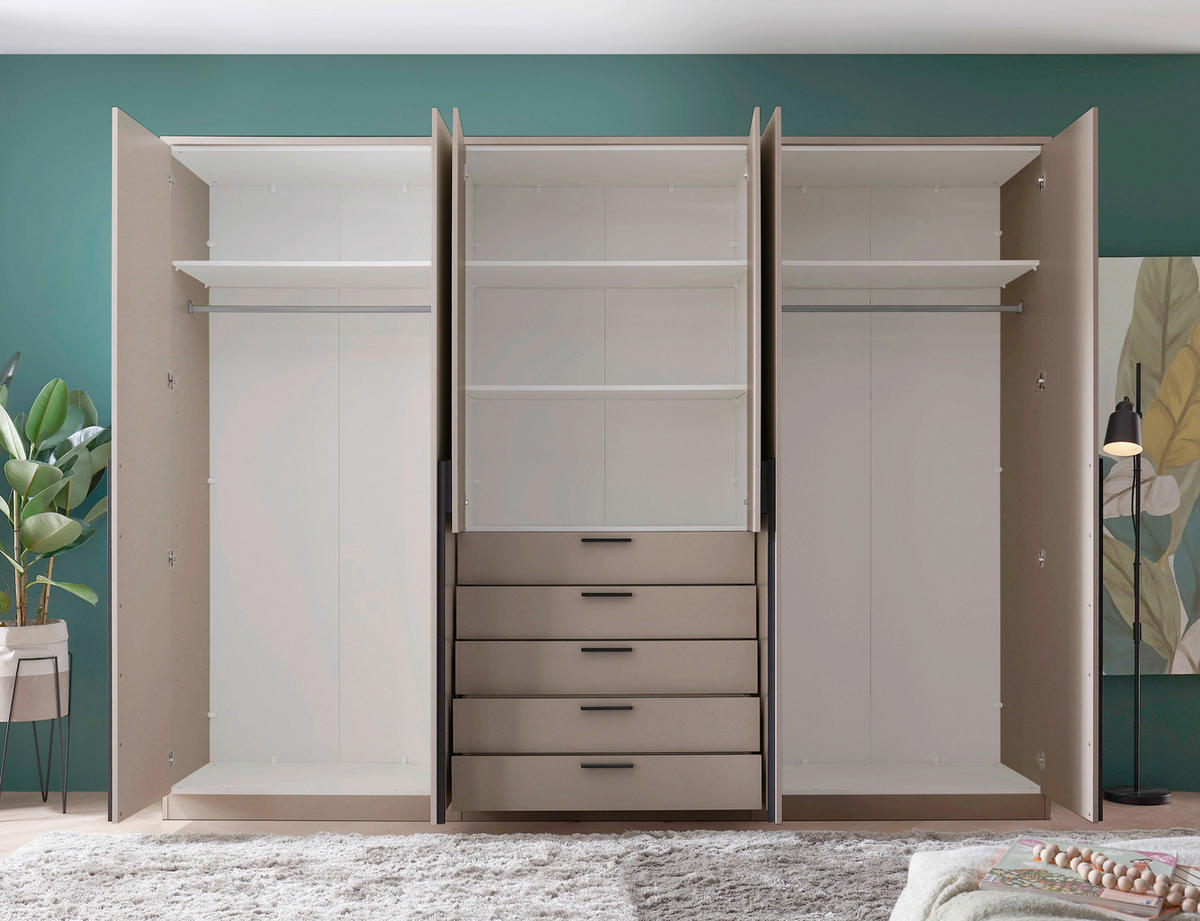 KLEIDERSCHRANK 270/210/52 cm,  in Kaschmir, 6-türig  - Kaschmir/Alufarben, KONVENTIONELL, Holzwerkstoff/Kunststoff (270/210/52cm) - Livetastic