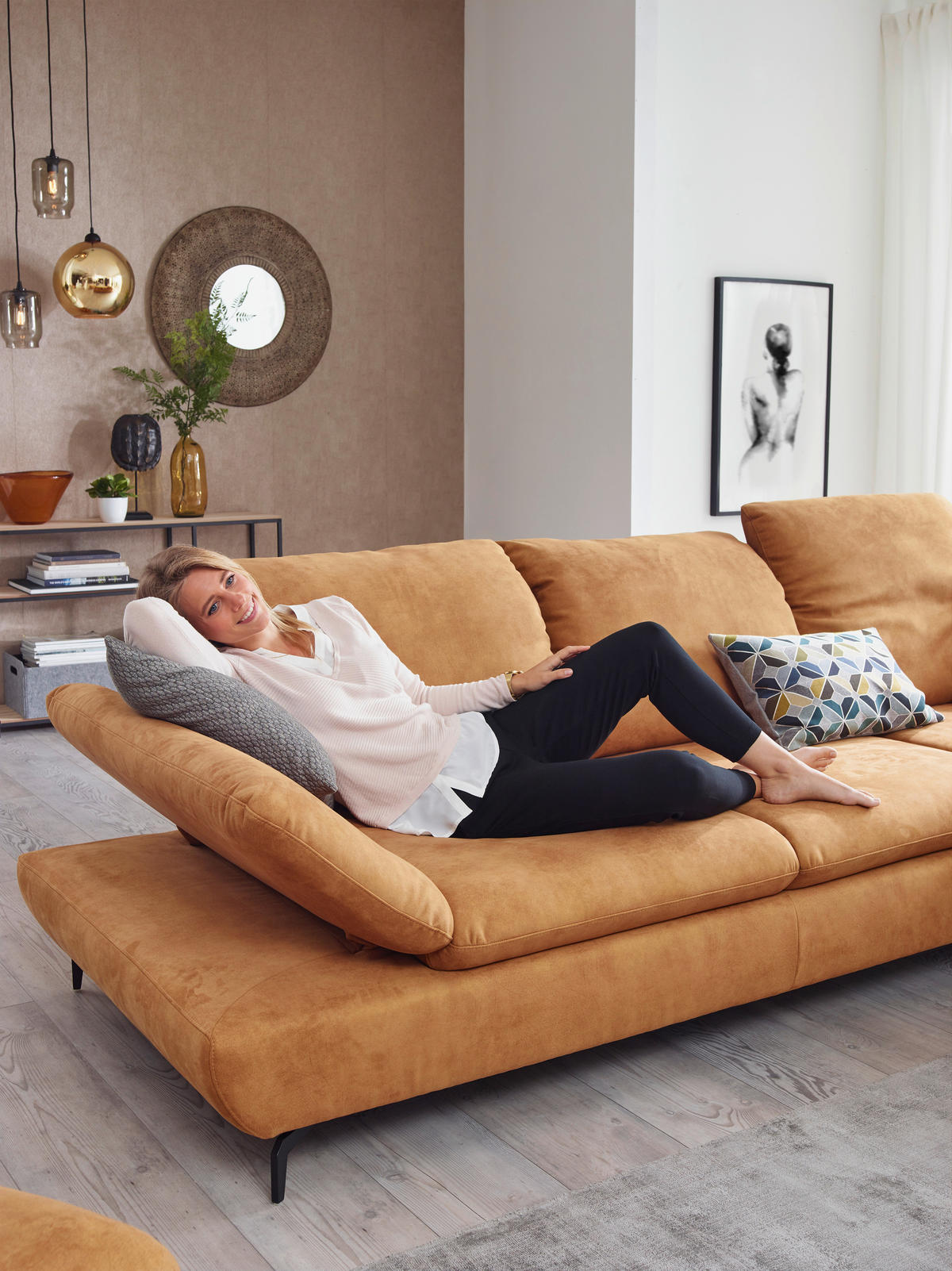 SAROKKANAPÉ textil currysárga  - fekete/currysárga, Design, textil/fém (315/200cm) - Chilliano