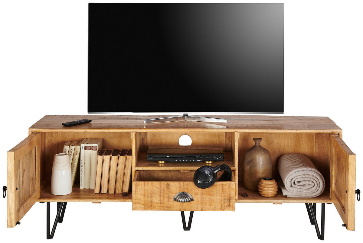 LOWBOARD  in 145/53/40 cm  - Hellbraun/Schwarz, LIFESTYLE, Holz/Metall (145/53/40cm) - Landscape