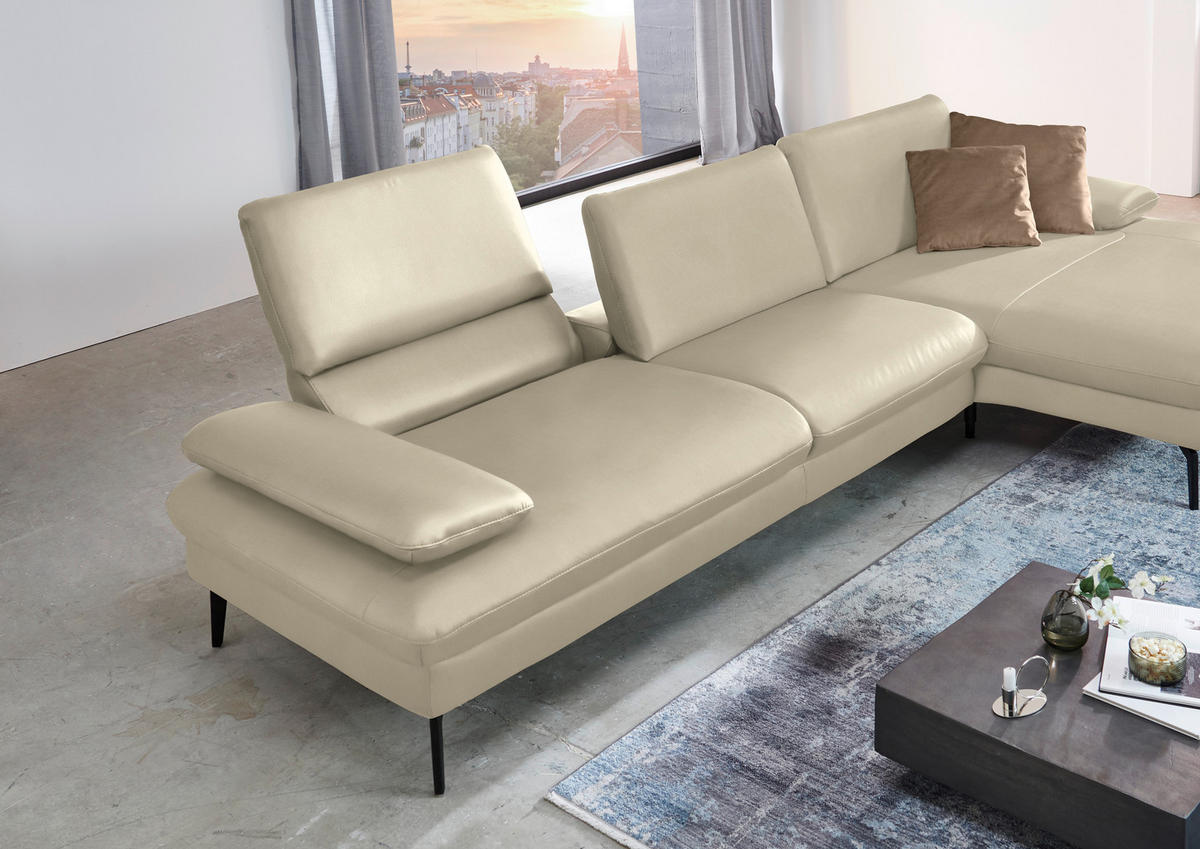 ECKSOFA in Echtleder Naturfarben  - Schwarz/Naturfarben, Design, Leder/Metall (325/157cm) - Dieter Knoll