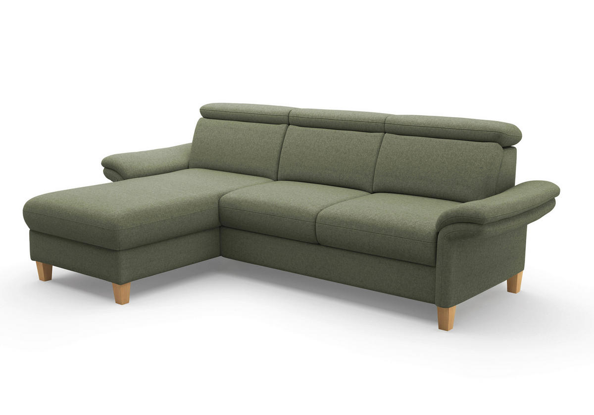 ECKSOFA GLENDALE E Olivgrün Flachgewebe  - Eichefarben/Olivgrün, KONVENTIONELL, Holz/Textil (166/253cm) - Sit & More