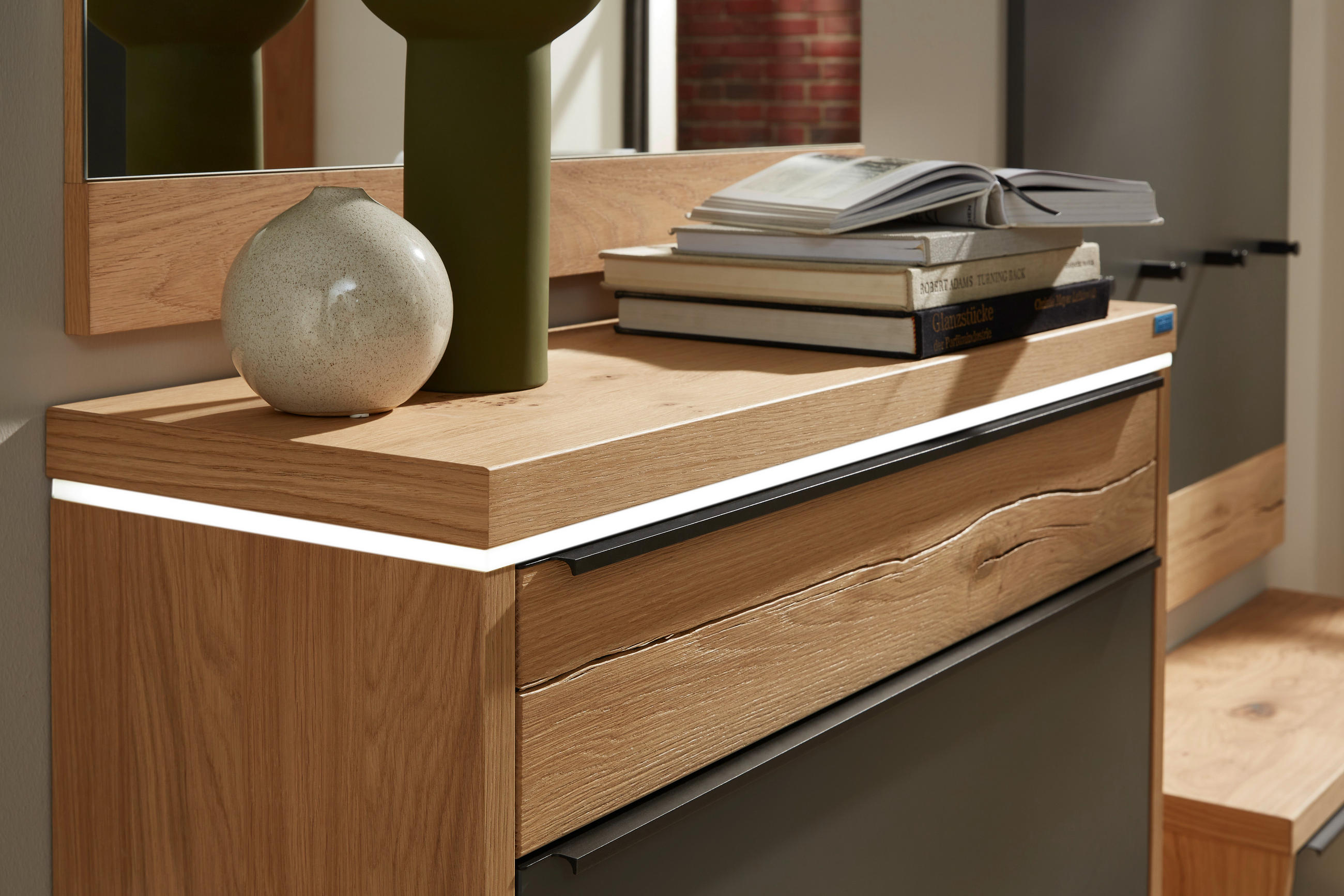 Thumbnail - Dieter Knoll Garderobe, Grau, Eiche, Holz, Holzwerkstoff, 5-teilig, Eiche, furniert, massiv, 290x200x32 cm, Made in Germ...