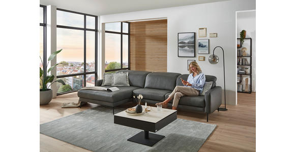 ECKSOFA Anthrazit Echtleder Kopfteilverstellung  - Anthrazit/Schwarz, Design, Leder/Metall (179/323cm) - Dieter Knoll