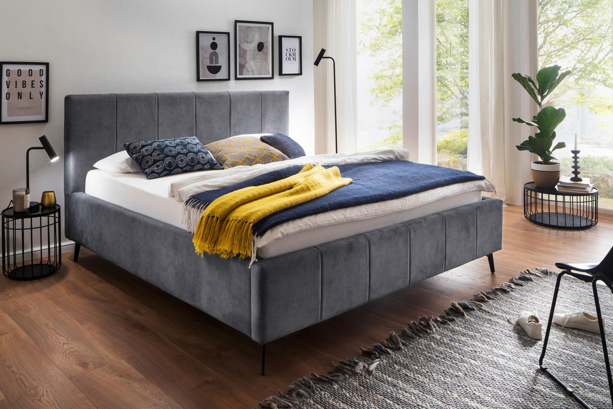 POLSTERBETT 160/200 cm  in Anthrazit  - Birkefarben/Anthrazit, Konventionell, Holz/Textil (160/200cm) - Boxxx