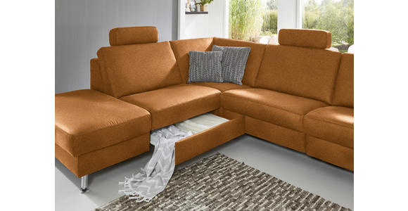 ECKSOFA in Mikrofaser Hellbraun 242/275 cm - Hellbraun/Alufarben, Design, Textil/Metall (242/275cm) - Dieter Knoll