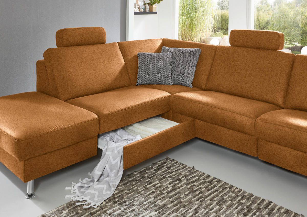 ECKSOFA in Mikrofaser Hellbraun  - Hellbraun/Alufarben, Design, Textil/Metall (242/275cm) - Dieter Knoll
