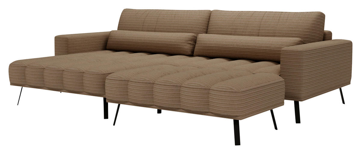 ECKSOFA in Cord Braun  - Schwarz/Braun, Design, Textil/Metall (204/291cm) - Lomoco