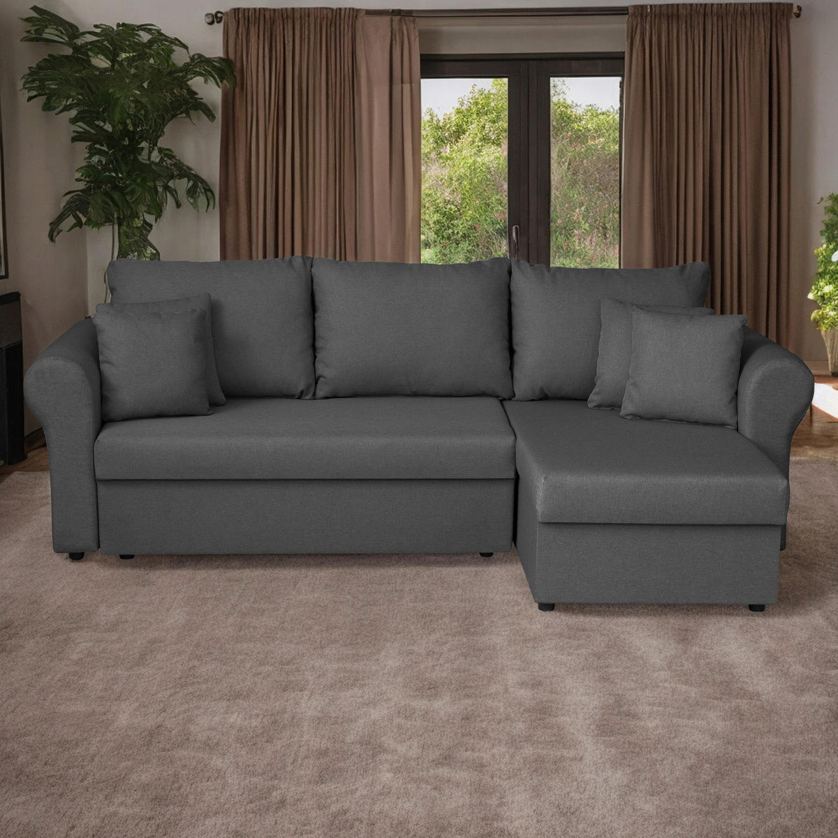 ECKSOFA in Flachgewebe Grau  248/143 cm  - Schwarz/Grau, Design, Kunststoff/Textil (248/143cm) - P & B