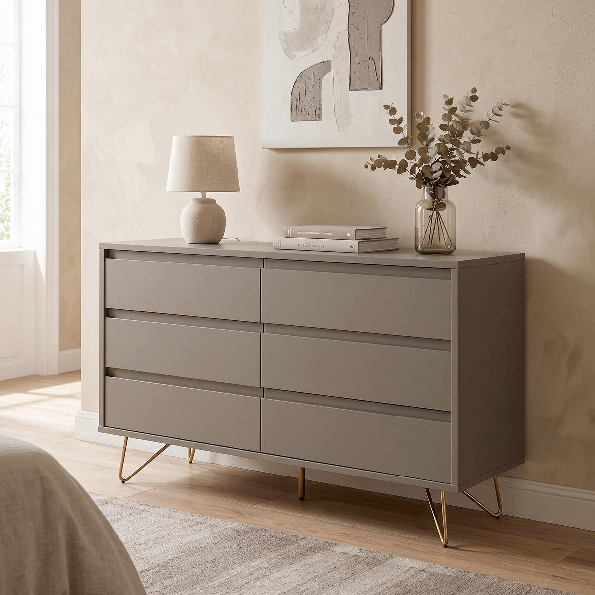 BYRÅ 120/70/40 cm  - mässingsfärgad/grå, Design, metall/trämaterial (120/70/40cm) - Livetastic