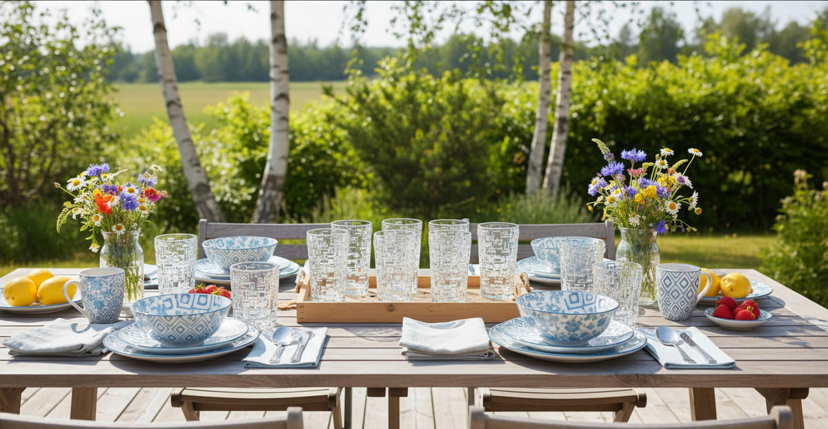 KOMPLETT SERVIS 30 delar  - vit/blå, Lifestyle, keramik - Novel