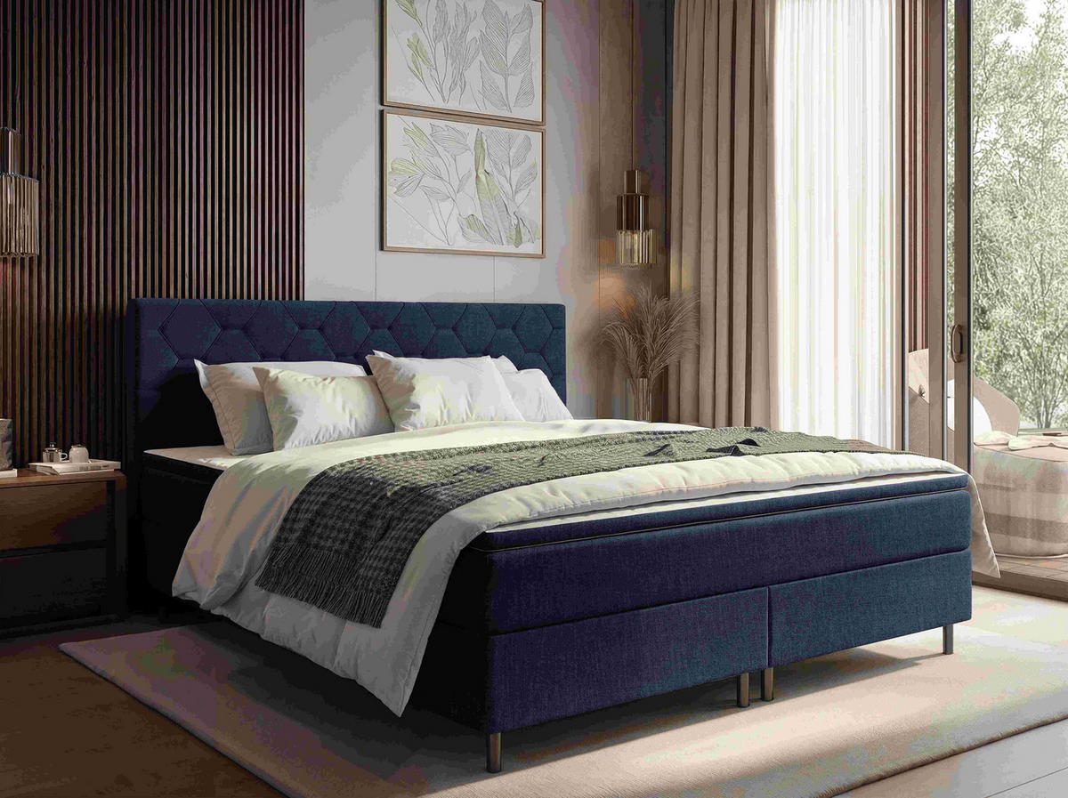 BOXSPRINGBETT 140/200 cm  Dunkelblau  - Schwarz/Dunkelblau, Konventionell, Textil/Metall (140/200cm) - Chameo