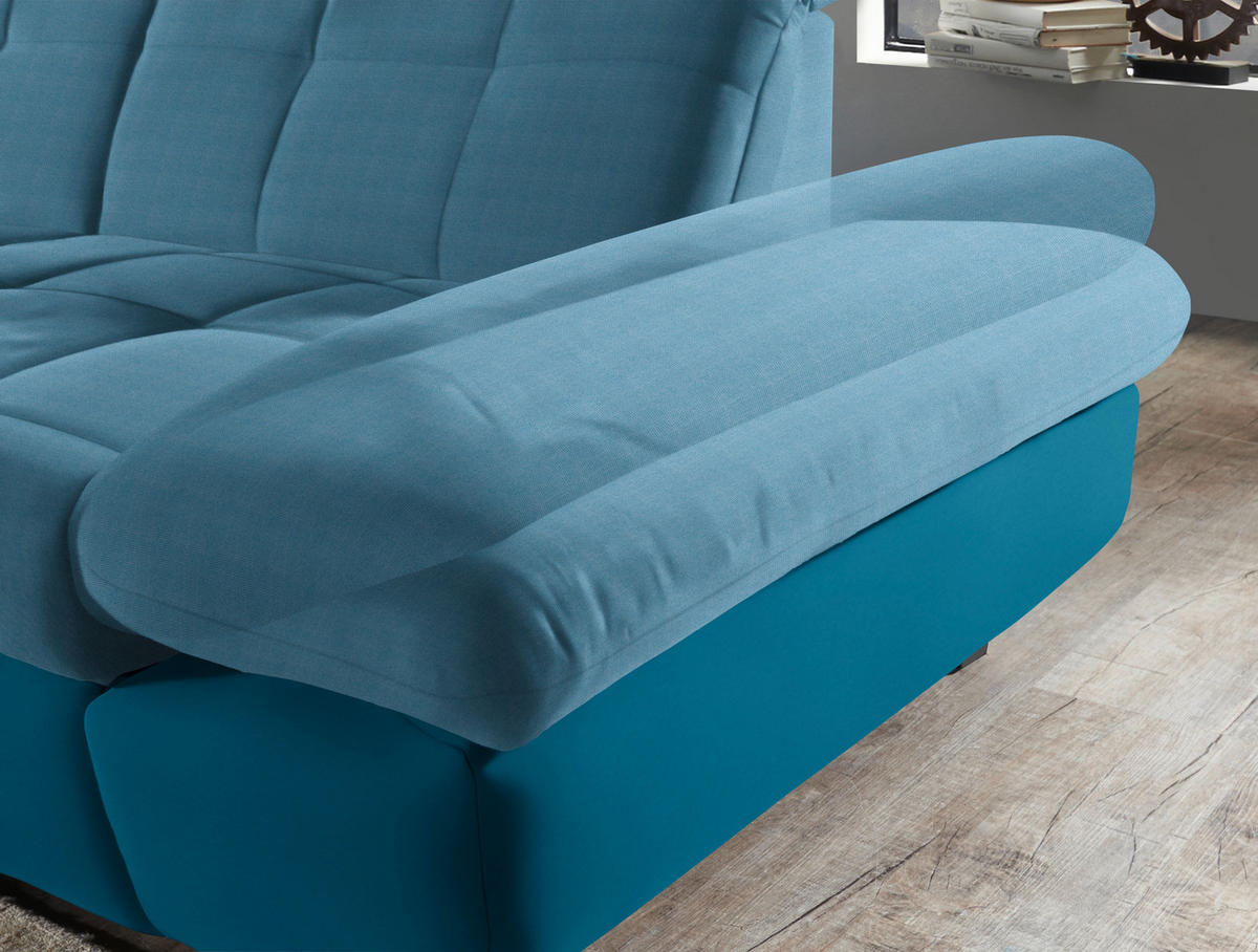 ECKSOFA in Mikrofaser Hellblau  - Schwarz/Hellblau, Design, Textil/Metall (341/204cm) - Xora