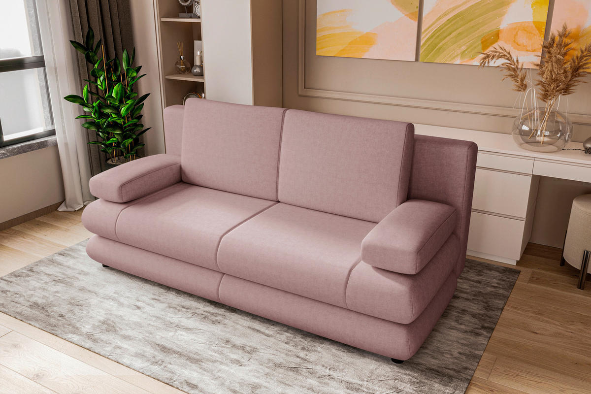 SCHLAFSOFA  mit Liegefunktion, Rücken echt Mikrofaser Rosa  - Schwarz/Rosa, KONVENTIONELL, Kunststoff/Textil (212/93/90cm) - Carryhome