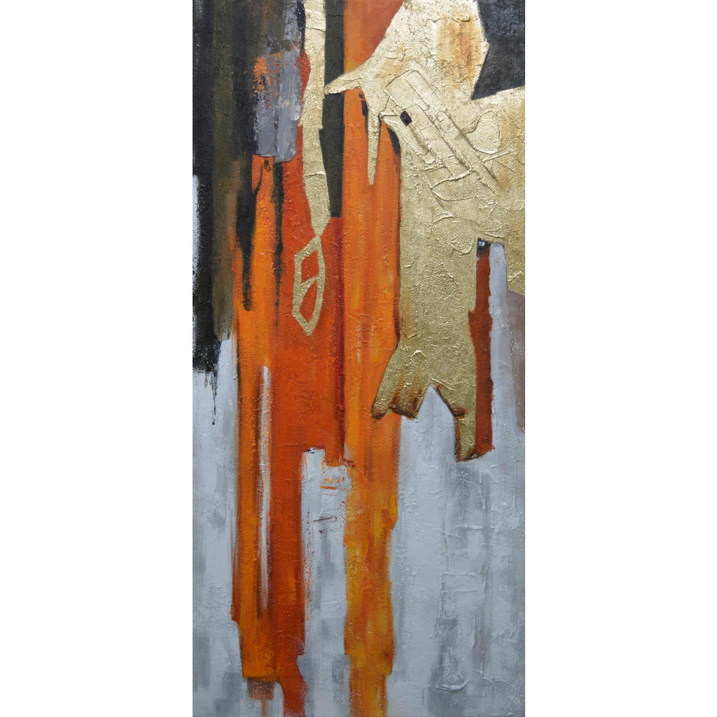 Monee OLEJOMAĽBA, abstraktné, 150/70 cm - sivá, oranžová, čierna, zlatá