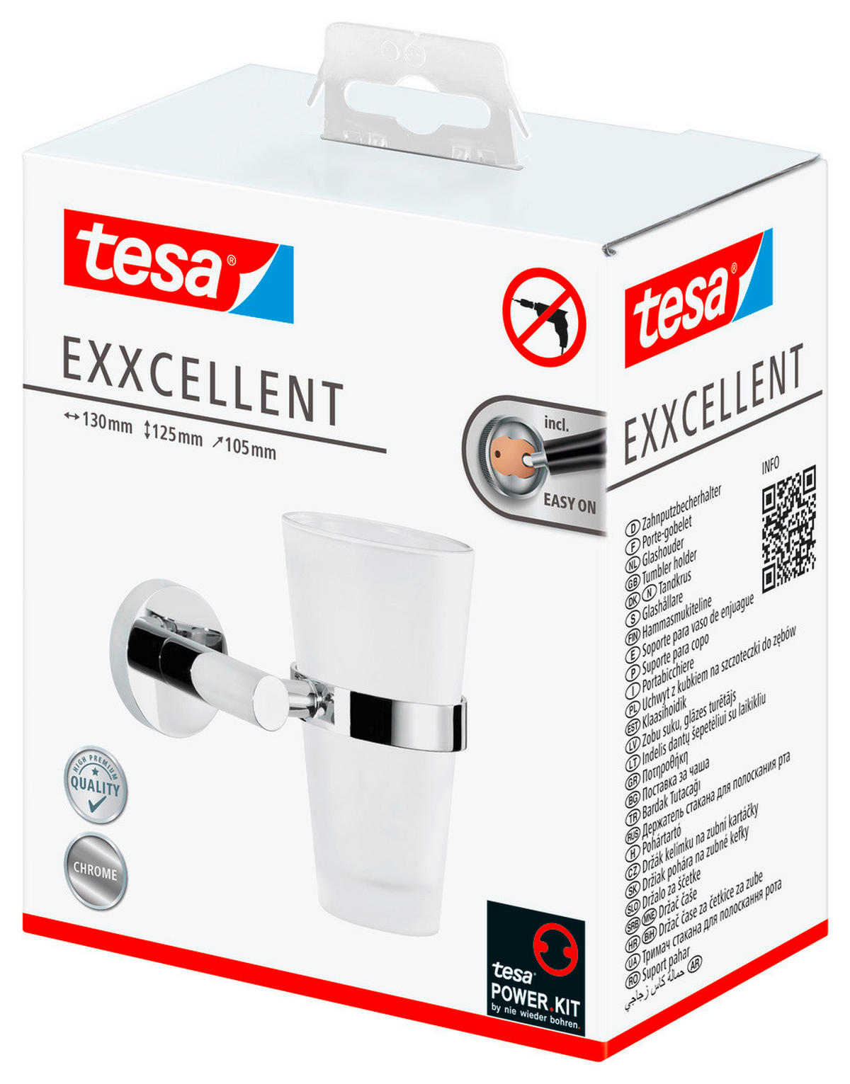 MUNDSPÜLBECHER EXXCELLENT  - Chromfarben/Weiß, Basics, Glas/Metall (13/12/10cm) - Tesa