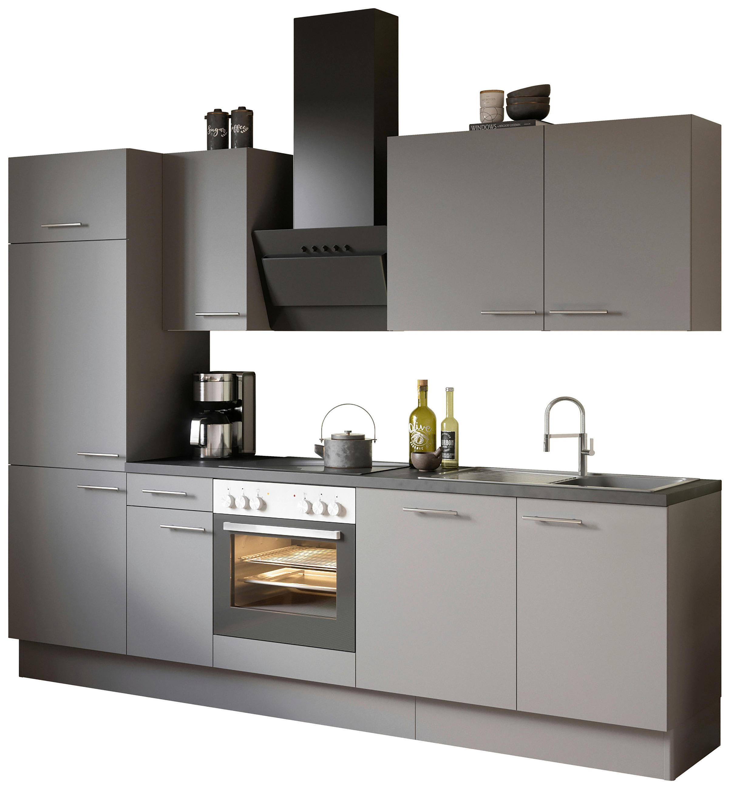 KÜCHENBLOCK 270 cm   in Grau  - Edelstahlfarben/Anthrazit, Basics, Holzwerkstoff/Metall (270cm) - Optifit