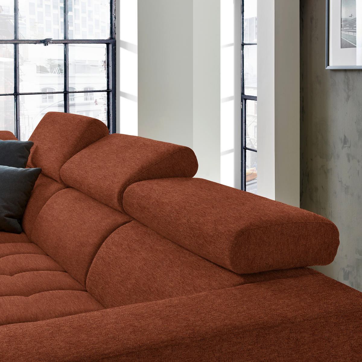 ECKSOFA in Mikrofaser Rostfarben  - Rostfarben/Schwarz, Design, Textil/Metall (207/301cm) - Xora