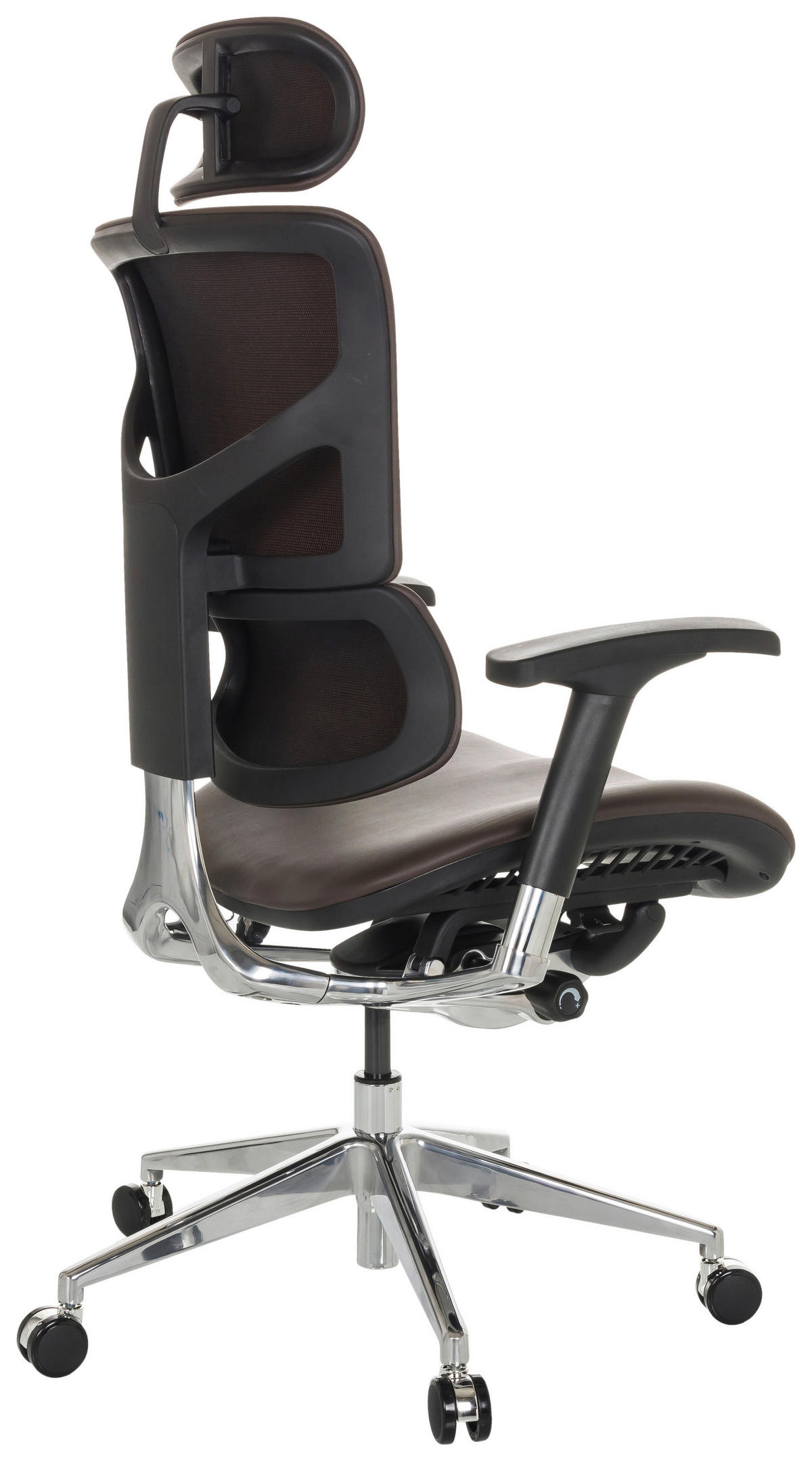 DREHSTUHL Dunkelbraun  - Dunkelbraun/Silberfarben, Basics, Leder/Kunststoff (70/124-146/67cm) - MID.YOU