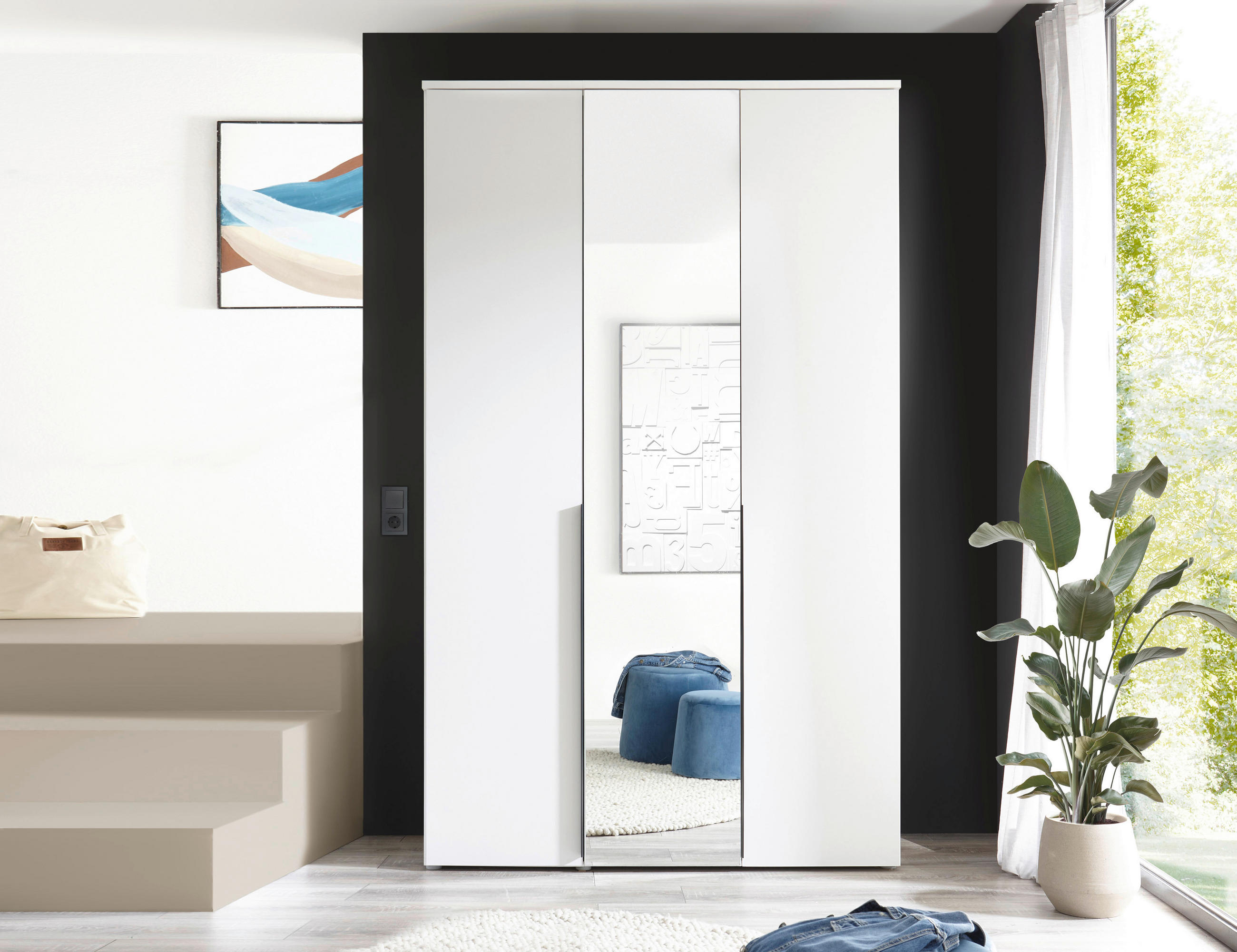 DREHTÜRENSCHRANK 135/225/52 cm 3-türig Weiß  - Schwarz/Weiß, MODERN, Glas/Holzwerkstoff (135/225/52cm) - MID.YOU