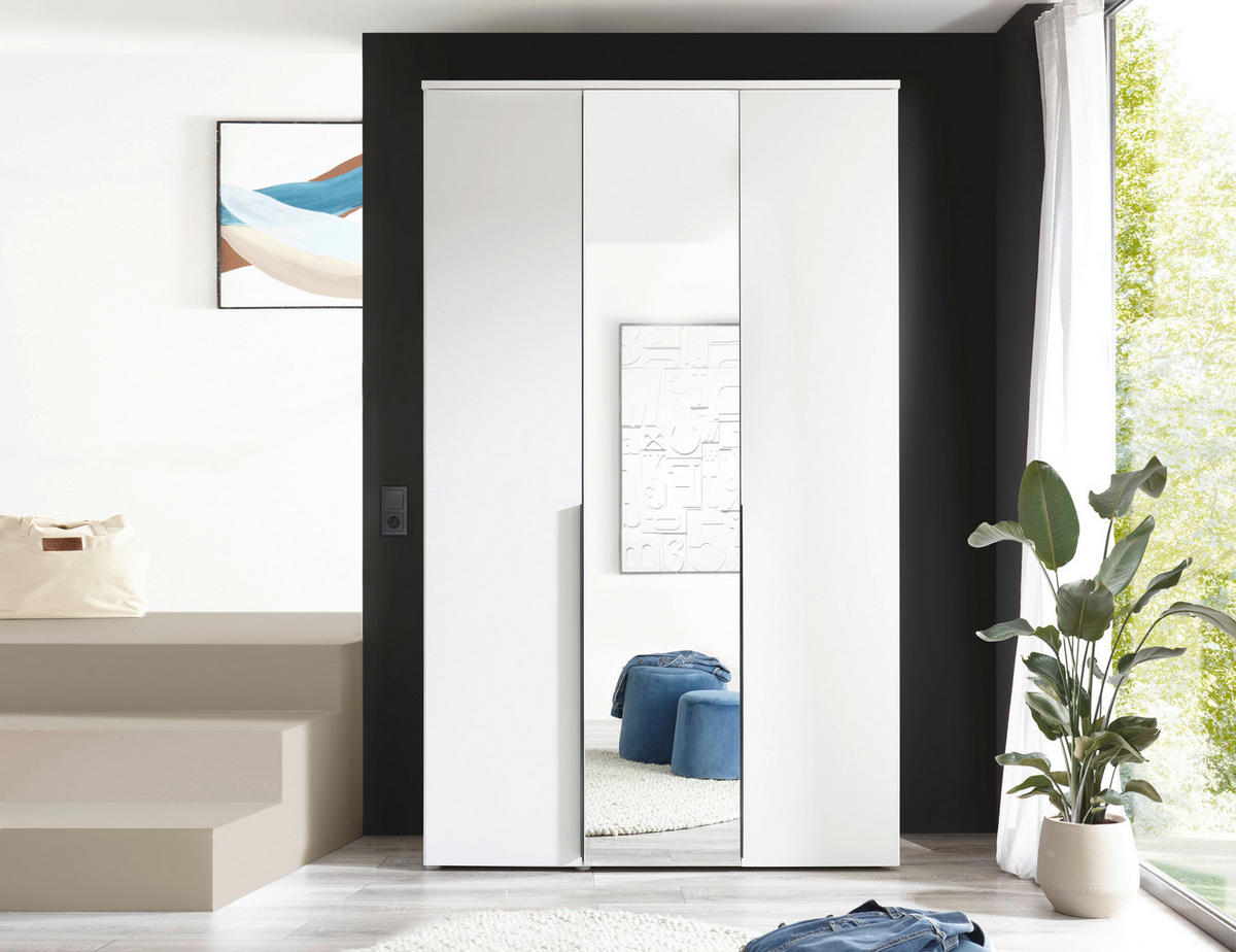 DREHTÜRENSCHRANK 135/225/52 cm 3-türig Weiß  - Schwarz/Weiß, MODERN, Glas/Holzwerkstoff (135/225/52cm) - MID.YOU