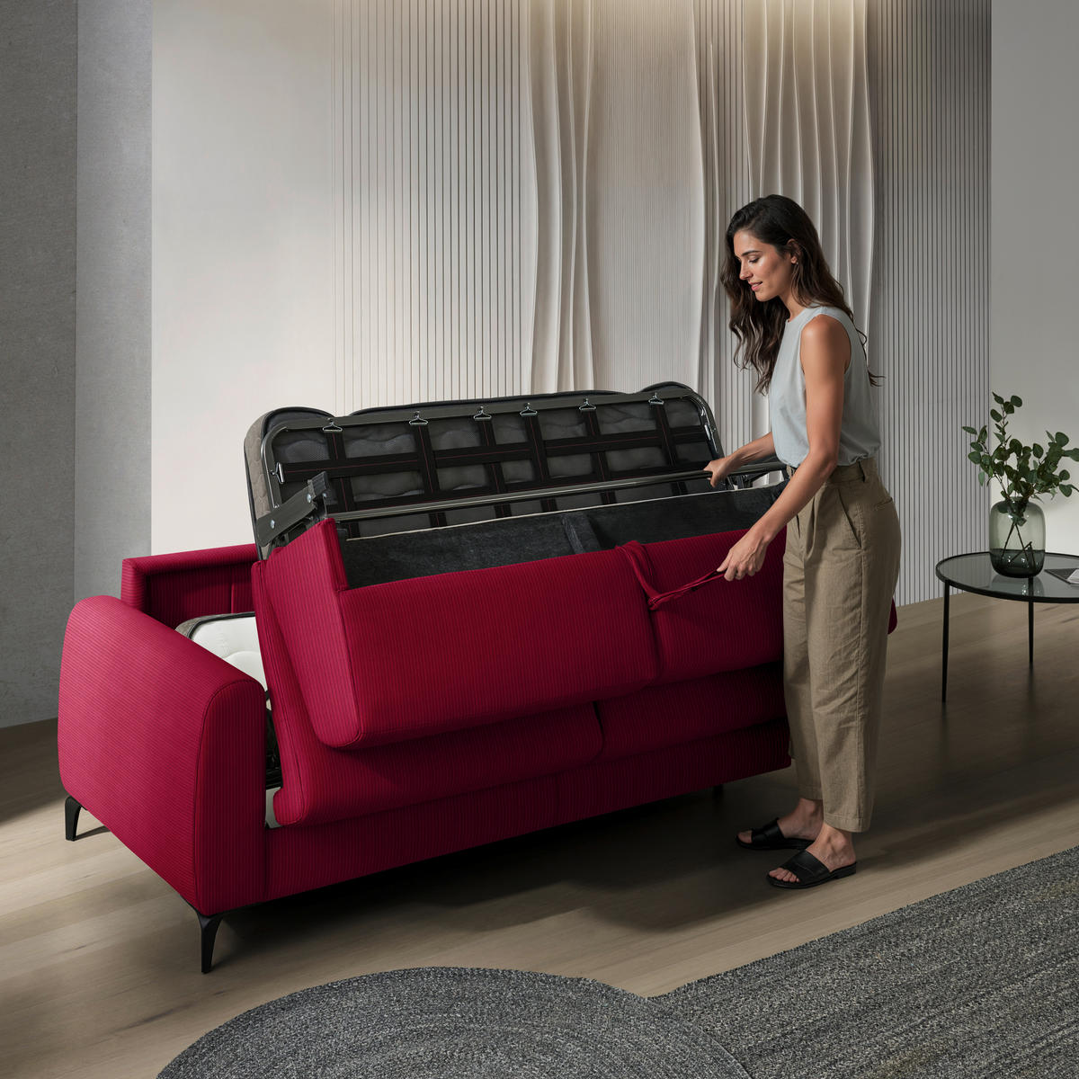 SCHLAFSOFA Cord Rot  - Rot/Schwarz, Konventionell, Holz/Textil (203/88/102cm) - Novel