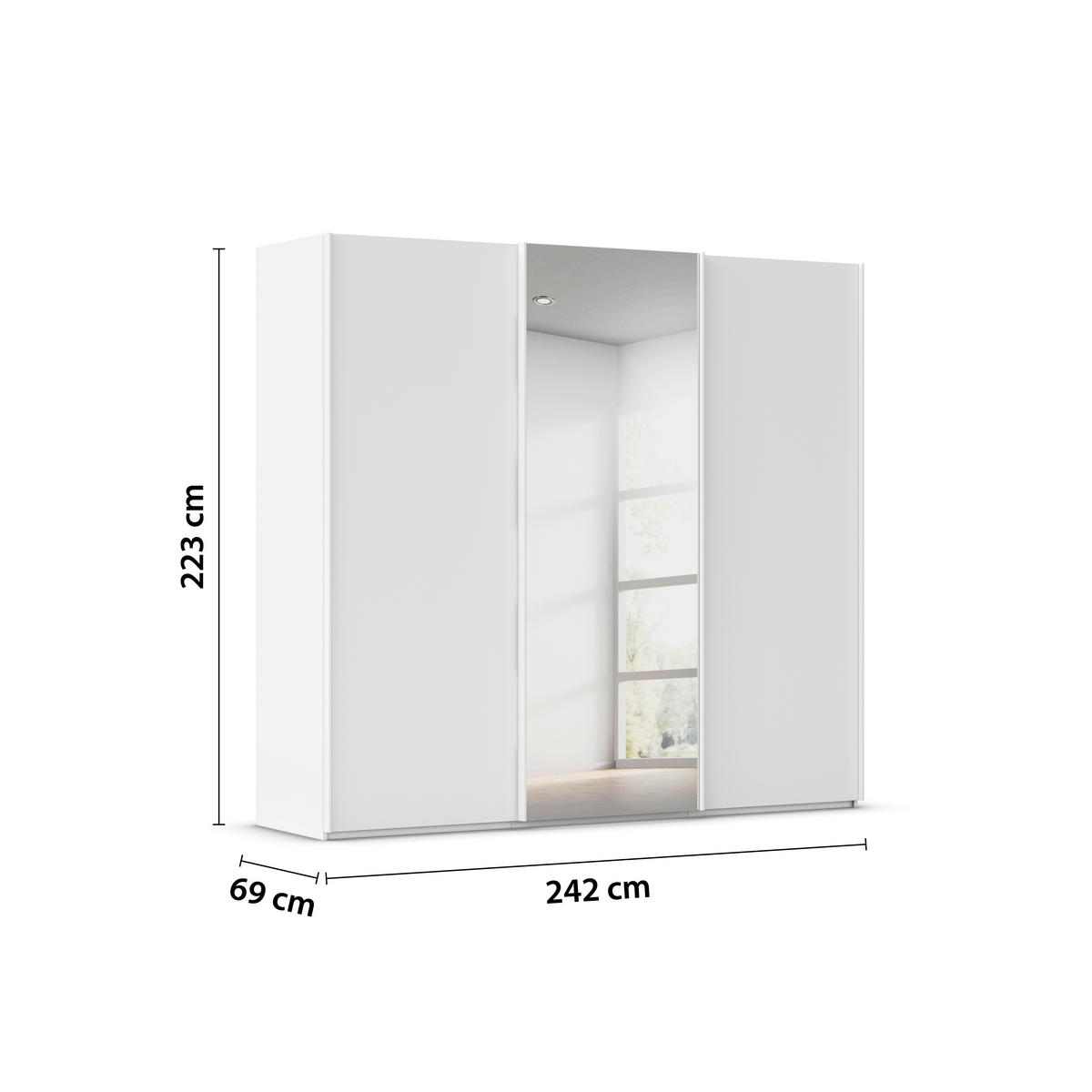 SCHWEBETÜRENSCHRANK 242/223/69 cm,  in Weiß, 3 Tür(en)  - Weiß, Basics, Glas/Holzwerkstoff (242/223/69cm) - Rauch Möbel