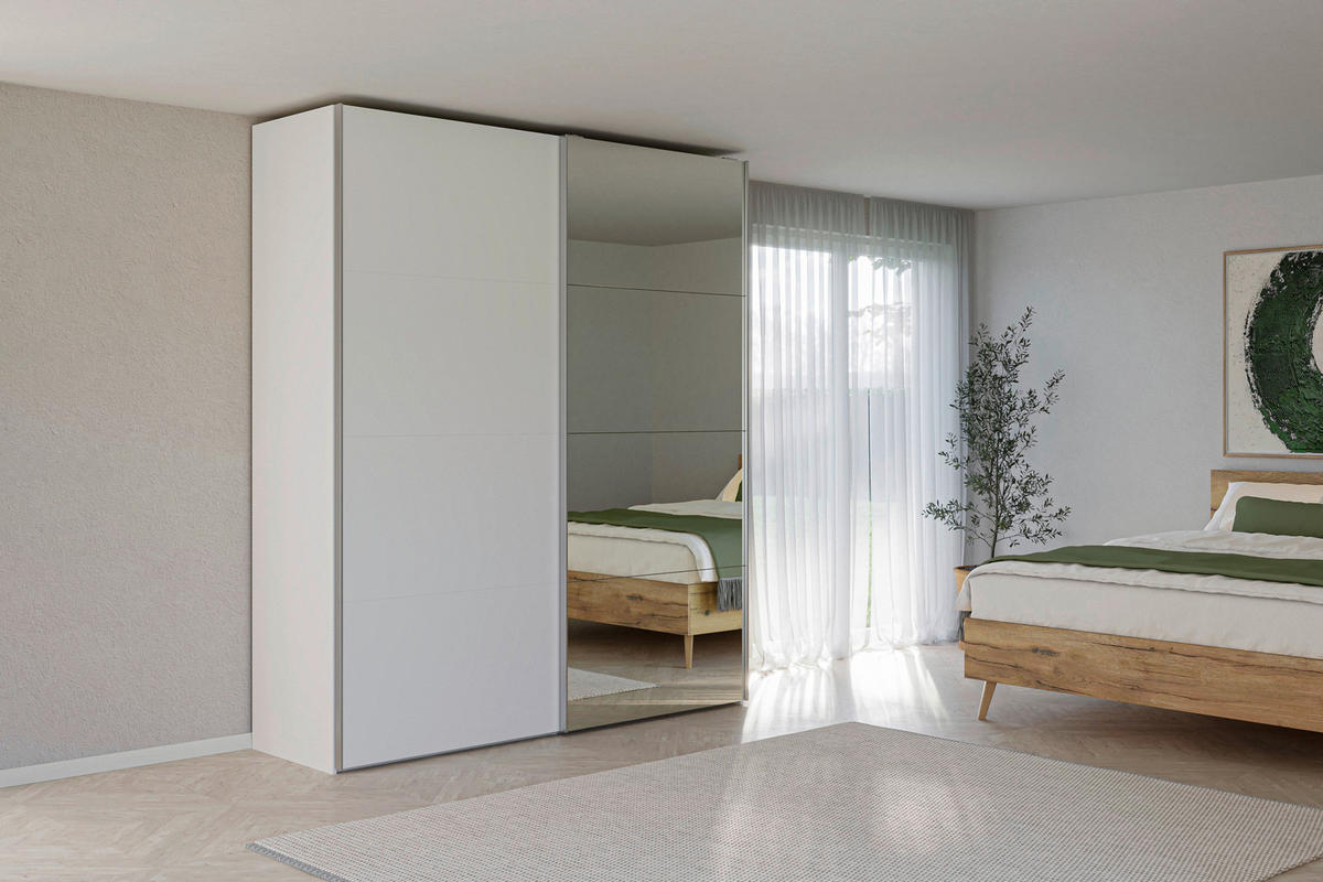 SCHWEBETÜRENSCHRANK 203/236/65 cm 2-türig Weiß  - Silberfarben/Weiß, Design, Glas/Holzwerkstoff (203/236/65cm) - Jutzler