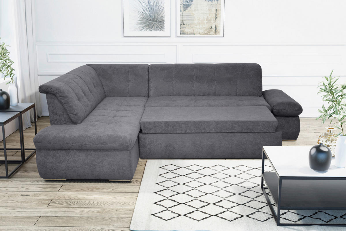 ECKSOFA Dunkelgrau Mikrofaser  - Chromfarben/Dunkelgrau, KONVENTIONELL, Textil/Metall (216/273cm) - MID.YOU