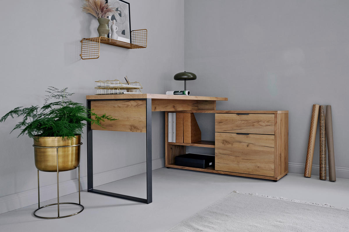 ECKSCHREIBTISCH 150/120/76 cm  in Anthrazit, Eichefarben  - Eichefarben/Anthrazit, MODERN, Holzwerkstoff/Metall (150/120/76cm) - Livetastic