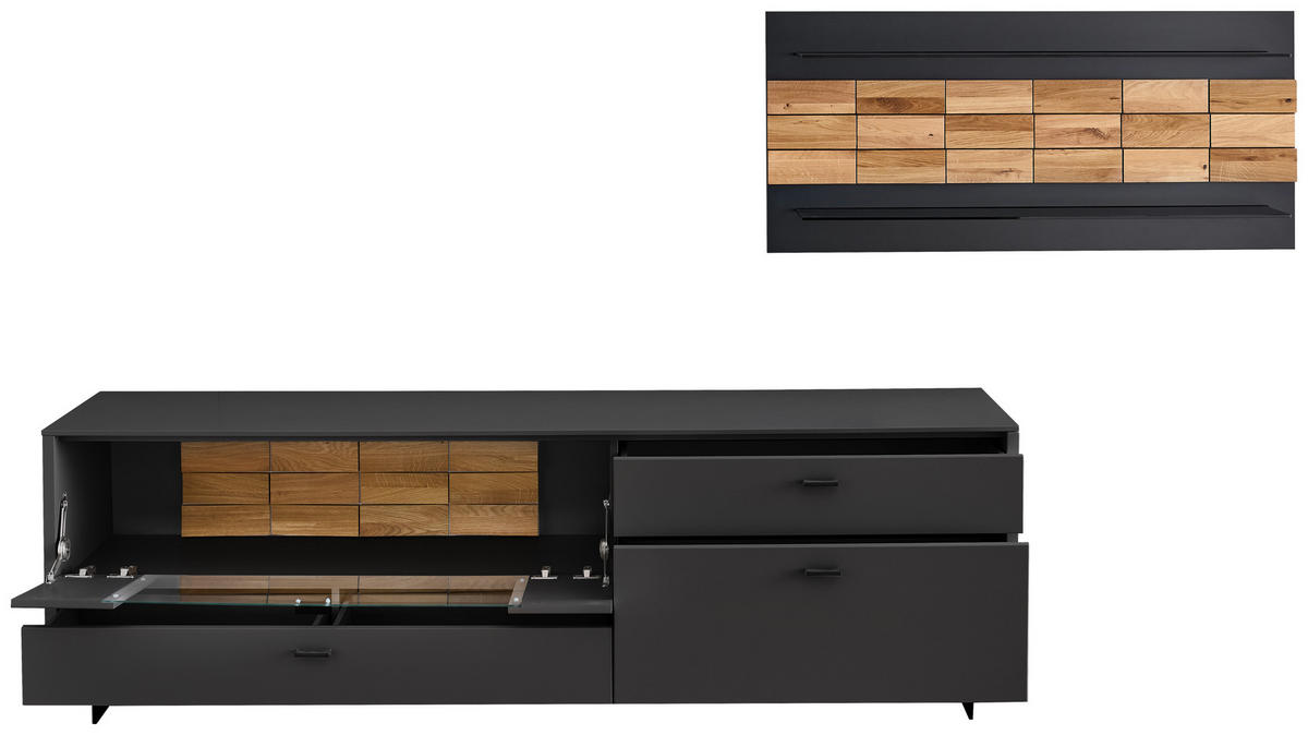 WOHNWAND  in Grau, Eichefarben  299,4/170,4/46,4 cm  - Eichefarben/Anthrazit, Design, Glas/Holz (299,4/170,4/46,4cm) - Novel