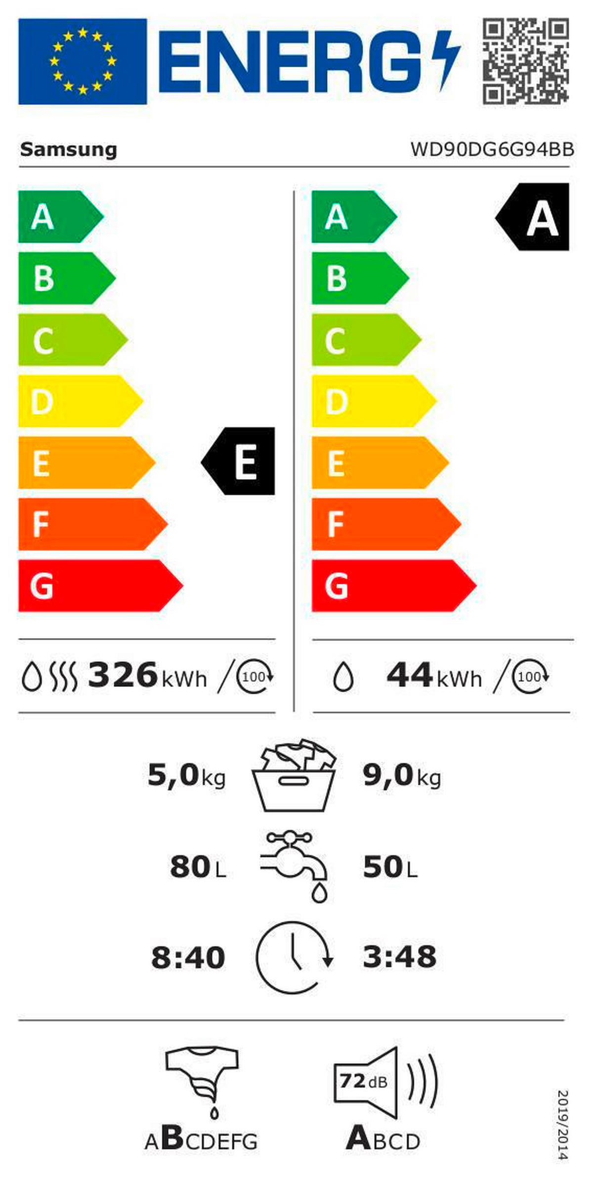 WASCHTROCKNER WD90DG6G94BBU2  - Schwarz, Basics, Glas/Kunststoff (60/85/48cm) - Samsung