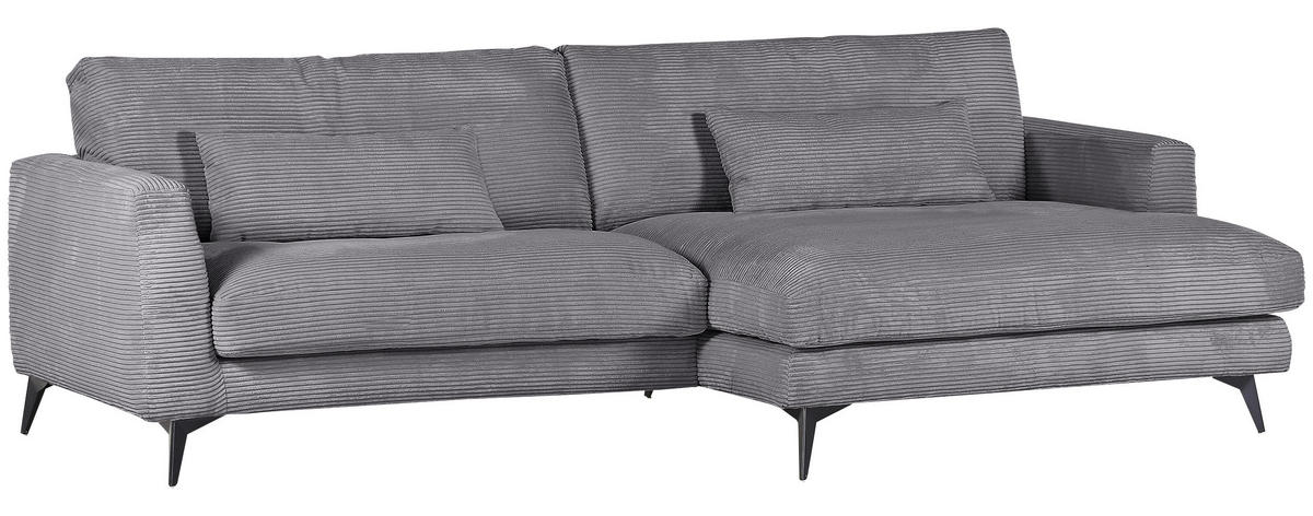 ECKSOFA in Cord Dunkelgrau  - Dunkelgrau/Schwarz, Lifestyle, Textil/Metall (270/140cm) - Livetastic