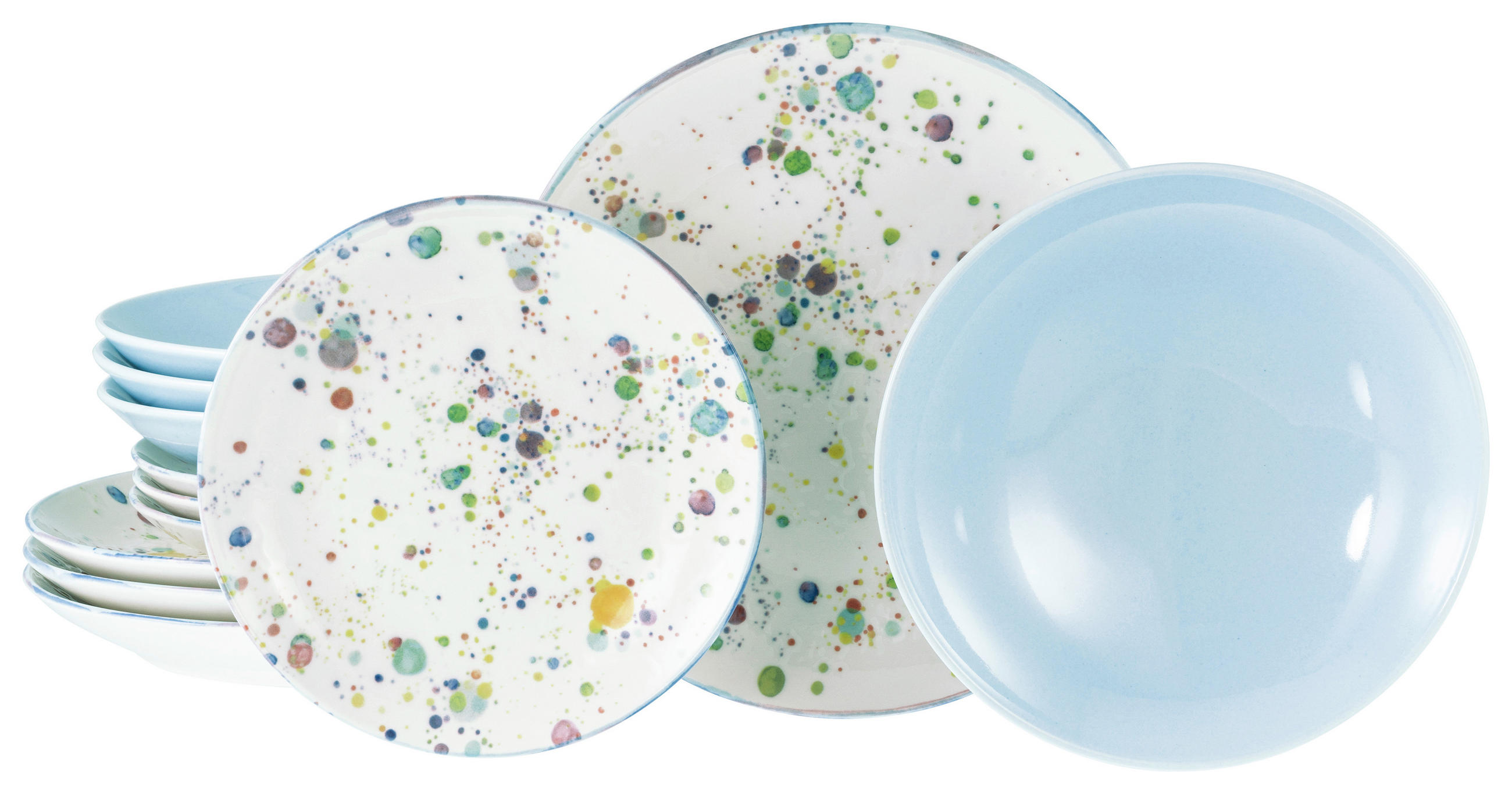 TAFELSERVICE Weiß, Hellblau 12-teilig Candy Drops  - Weiß/Hellblau, Basics, Keramik - Creatable