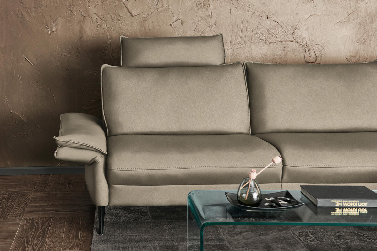 ECKSOFA in Echtleder Greige  - Greige/Schwarz, Design, Leder/Metall (334/172cm) - Hukla