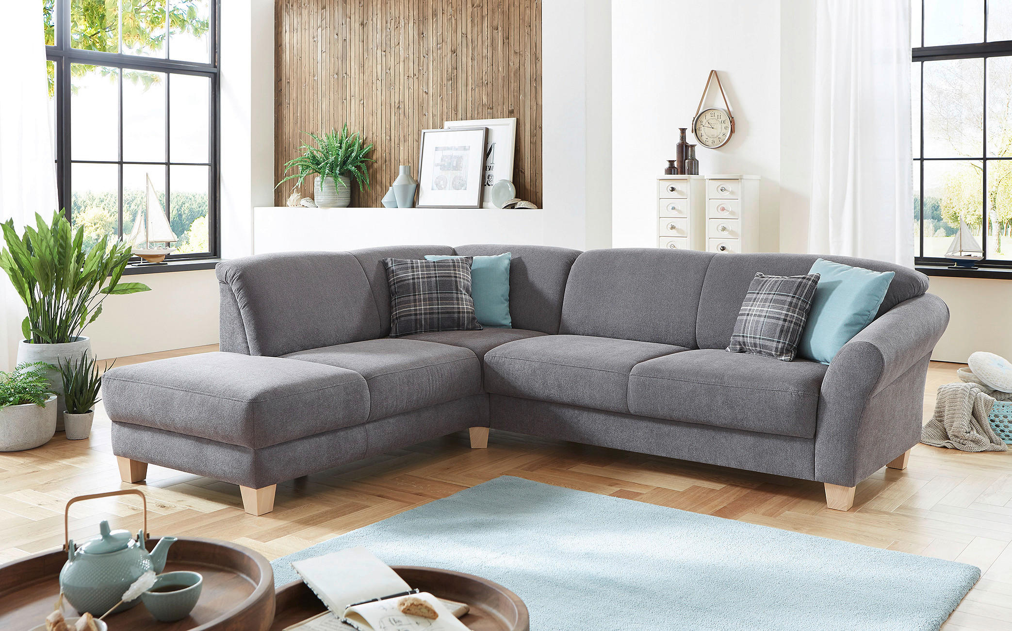 ECKSOFA in Flachgewebe Grau  - Naturfarben/Grau, Konventionell, Holz/Textil (212/257cm) - Sit & More