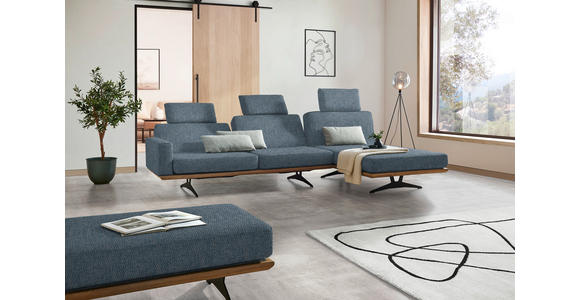 ECKSOFA in Flachgewebe Blau - Blau/Schwarz, Natur, Holz/Textil (326/170cm) - Valnatura