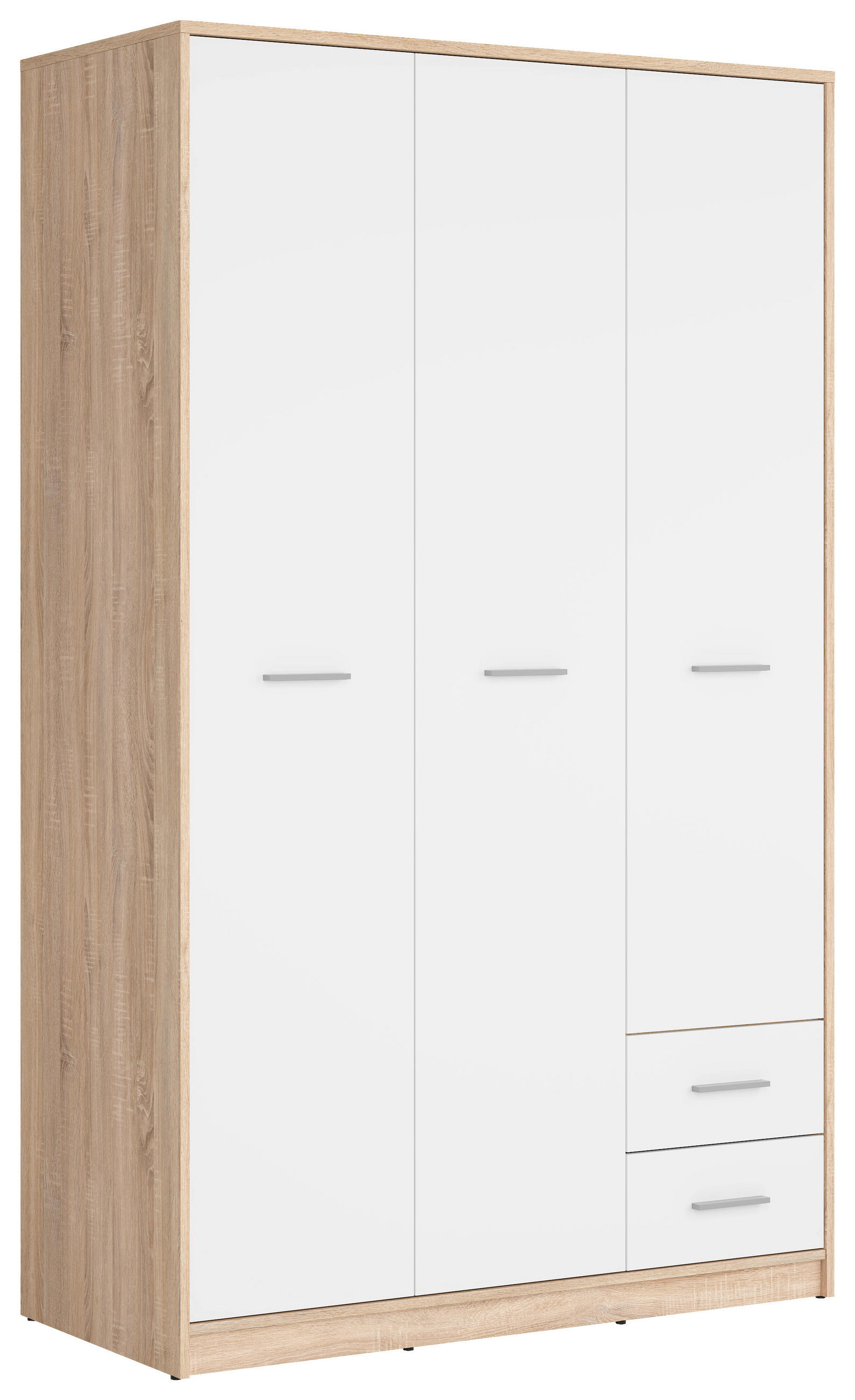 DREHTÜRENSCHRANK 118,5/197/54,5 cm 3-türig Weiß, Sonoma Eiche  - Silberfarben/Weiß, MODERN, Holzwerkstoff/Kunststoff (118,5/197/54,5cm) - MID.YOU