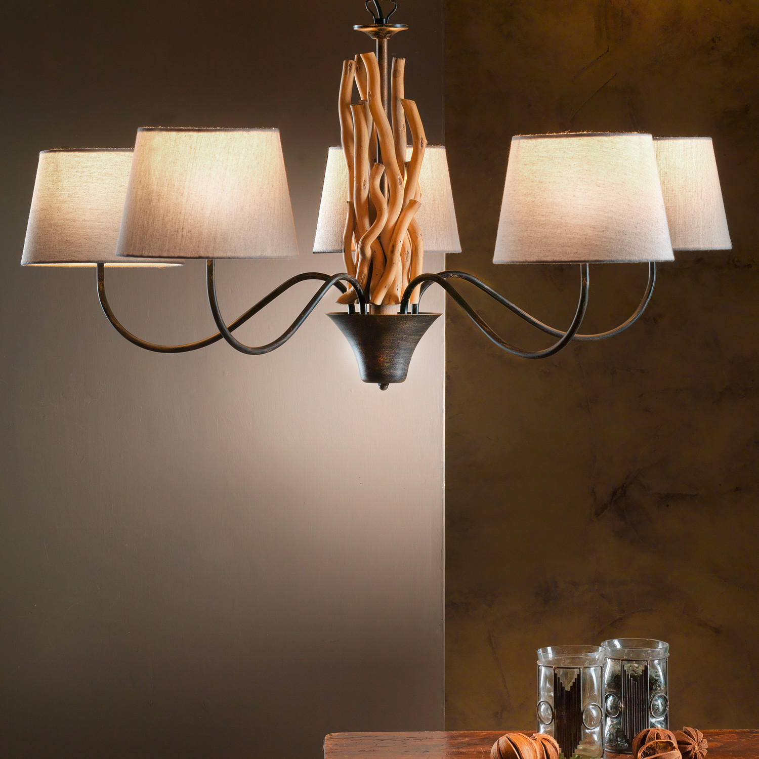 HÄNGELEUCHTE 80/84 cm   - Schwarz/Weiß, Natur, Holz/Textil (80/84cm)