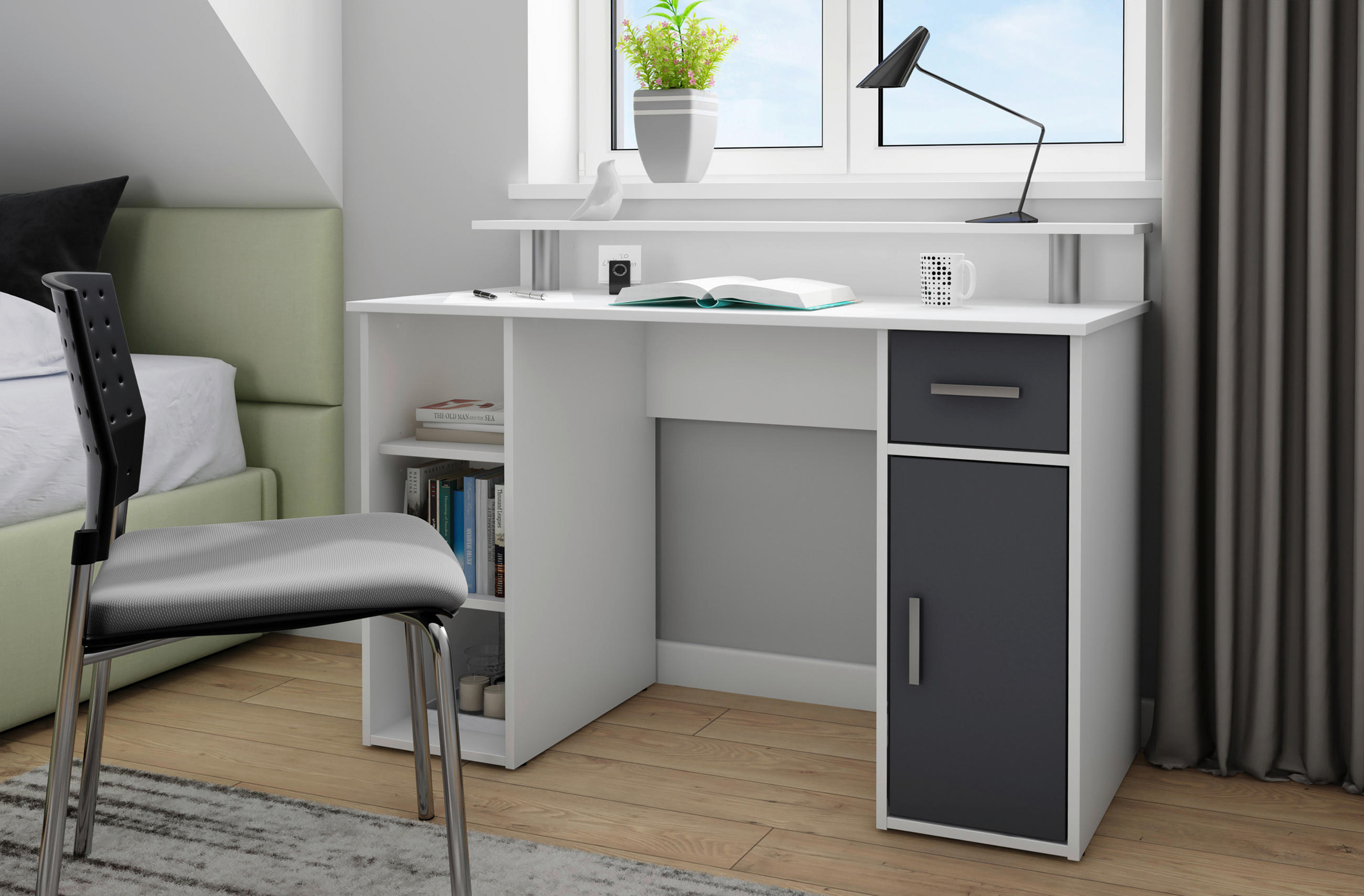 SCHREIBTISCH 120/55/88 cm  in Anthrazit, Weiß  - Anthrazit/Silberfarben, LIFESTYLE, Holzwerkstoff/Kunststoff (120/55/88cm) - MID.YOU