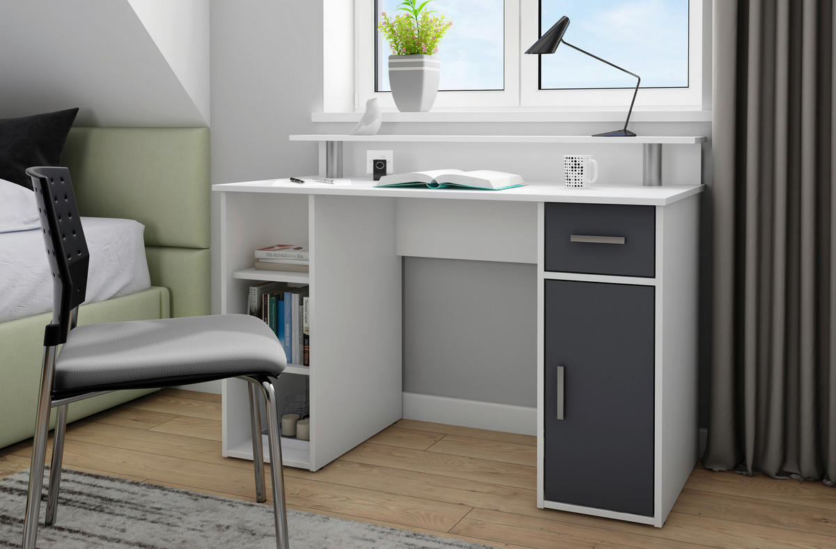 SCHREIBTISCH 120/55/88 cm  in Anthrazit, Weiß  - Anthrazit/Silberfarben, LIFESTYLE, Holzwerkstoff/Kunststoff (120/55/88cm) - MID.YOU