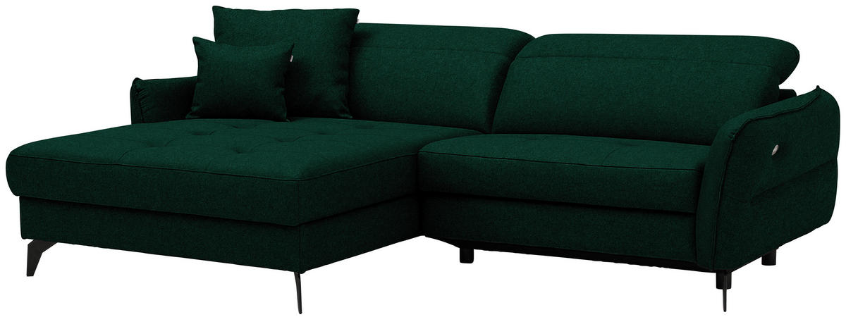 ECKSOFA Flachgewebe Waldgrün  - Waldgrün/Schwarz, Design, Textil/Metall (175/246cm) - Celina