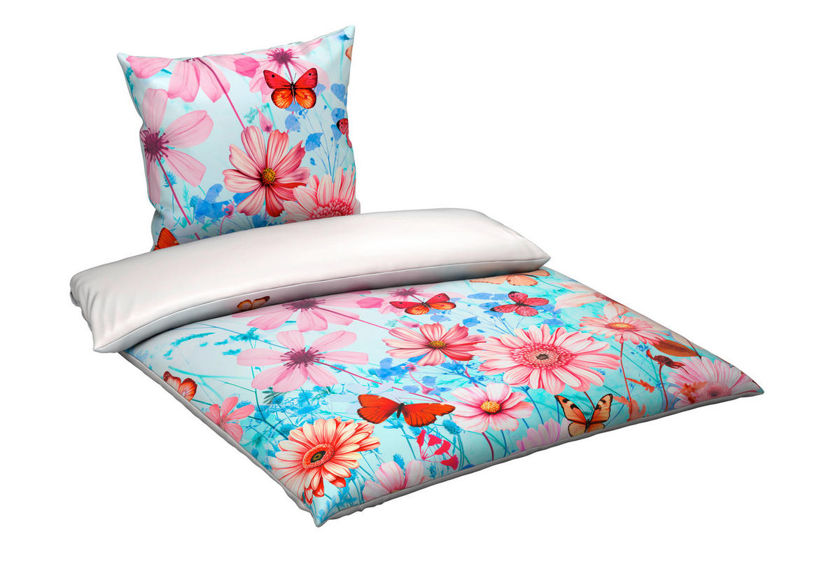 WENDEBETTWÄSCHE Satin 155/220 cm  - Blau/Weiß, Textil (155/220cm) - Esposa