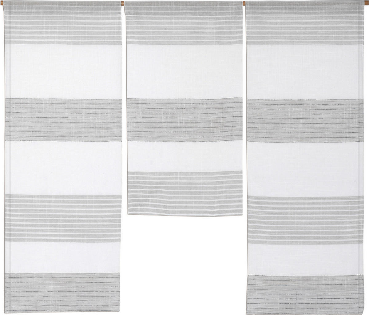 KURZGARDINE 3ER SET   90/80 cm   - Weiß/Grau, Design, Textil (90/80cm)