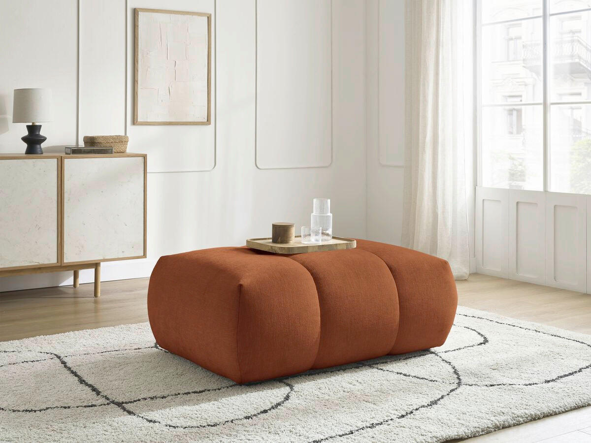 HOCKER FUJI  Leinenoptik Orange  - Schwarz/Orange, MODERN, Kunststoff/Textil (112/44/80cm)